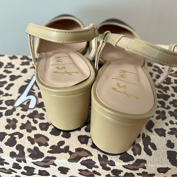 French Sole Beige and Black Slingback Heels - Picture 5 of 7